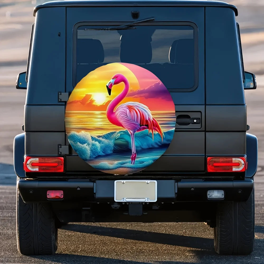 Flamingo Polyester Spare Tire Cover – Outdoor Wheel Protector Spare Tire Cover HIP