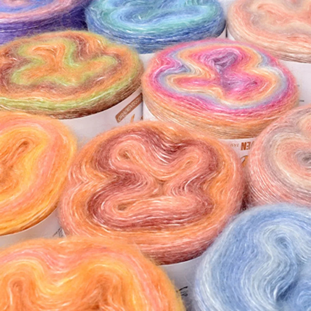 250M Rainbow Gradient Silk Mohair Cake Yarn – Soft & Versatile Cake Yarn HIP