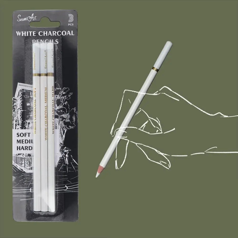 3-Piece White Charcoal Sketch Pencils – Art Drawing Set Art Charcoal Pencil Set HIP