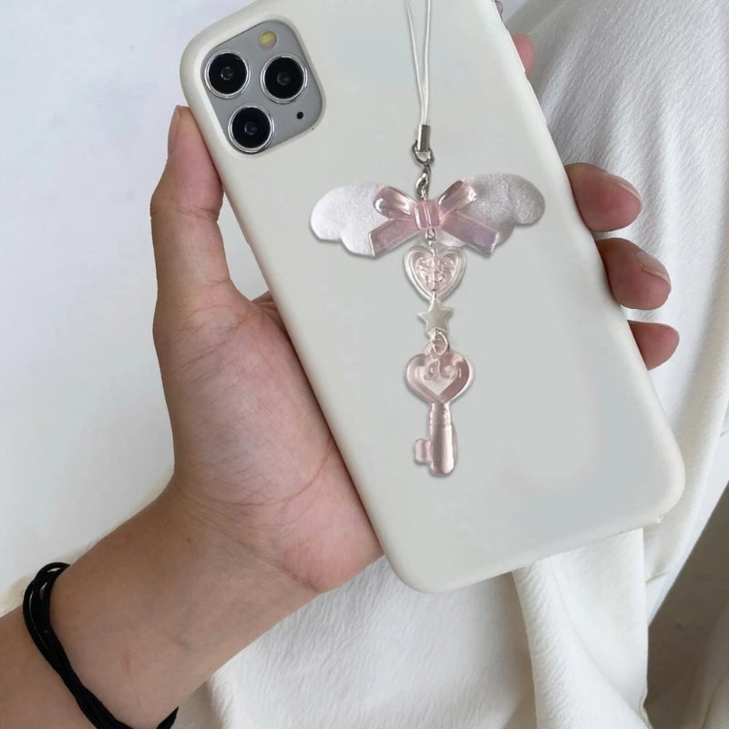 Delicate Bowknot Chain Charm Handmade Angel Wing Beaded Phone Charm Phone Chain For Fashionable Individuals HIP