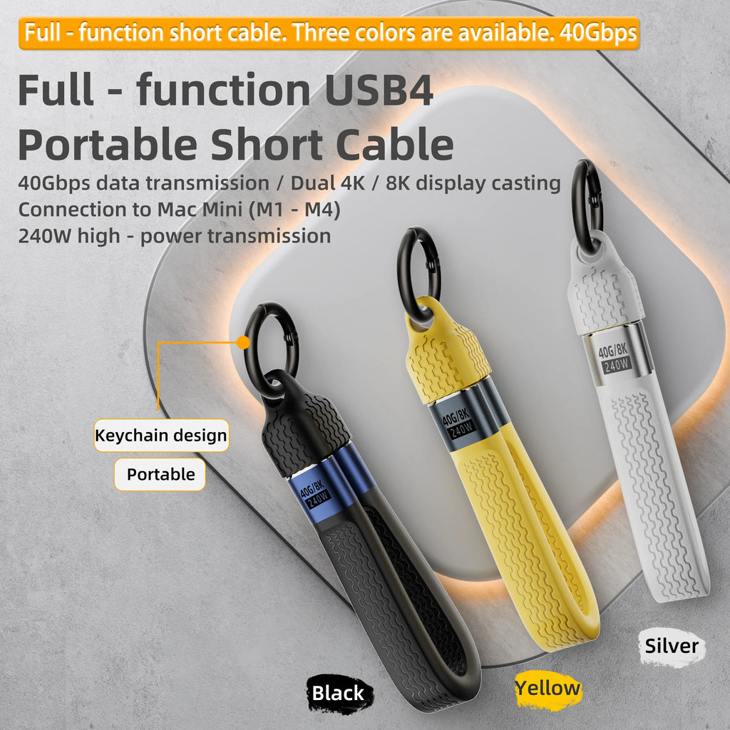 USB4 Keychain Cable 240W 40Gbps USB-C to USB-C | 8K USB-C Cable HIP