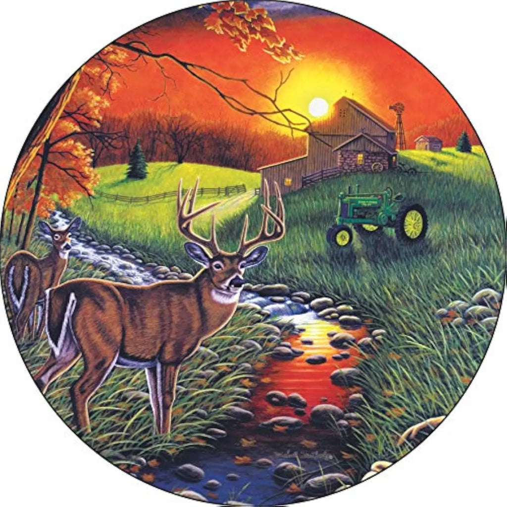 Deer Sunset Farm Scene Spare Tire Cover | Fits 14–17" Spare Tire Cover HIP Acquiesce 14 in