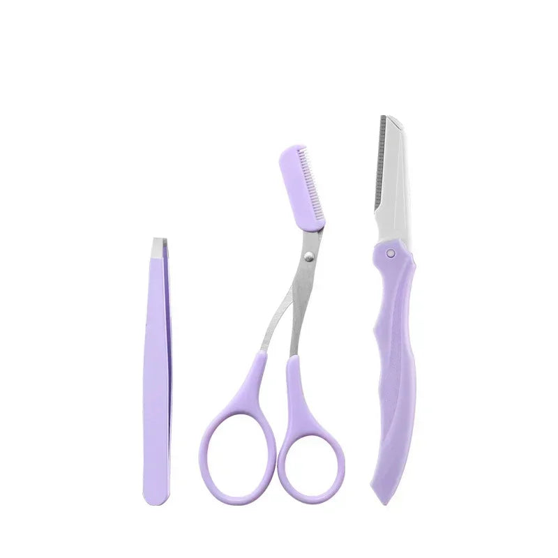 Purple Eyebrow Grooming Kit – Scissors, Razor, Tweezer & Comb Eyebrow Grooming Kit HIP