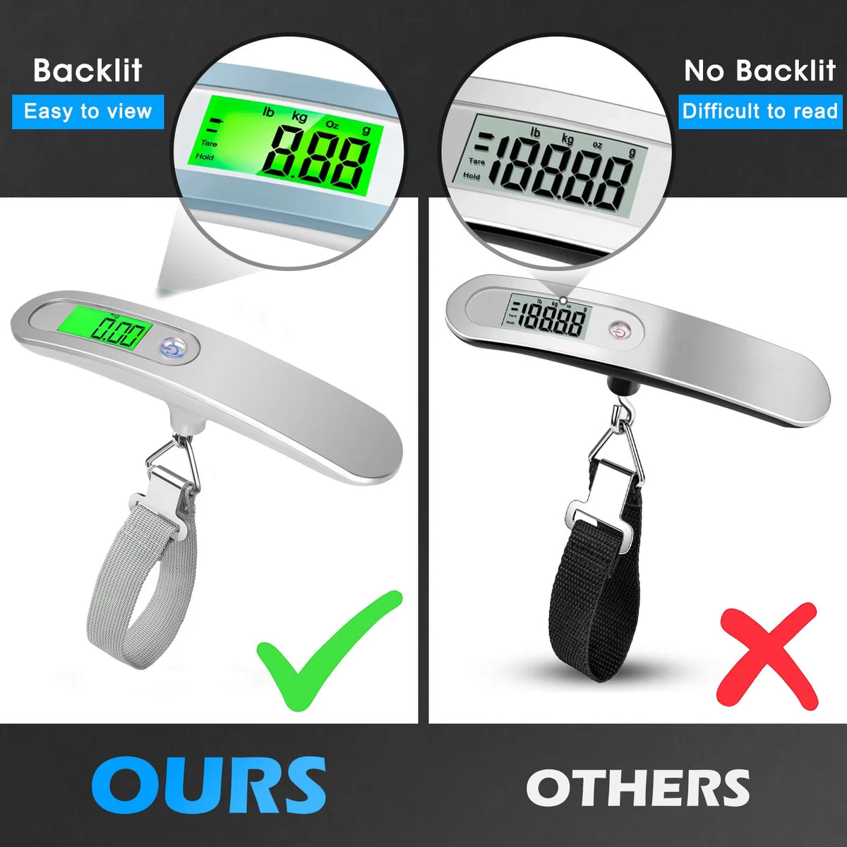 Portable Digital Hanging Scale 110lb/50kg – LCD & Hook Digital Hanging Scale HIP