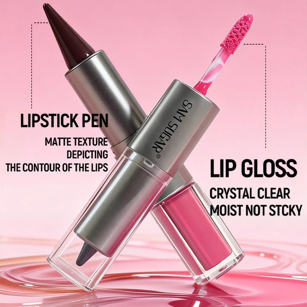 2-in-1 Lip Liner & Lip Gloss Crayon Mirror Glass Fine Shimmer Lipglaze Easy Apply Long-Lasting Waterproof Matte Lip Liner Makeup HIP