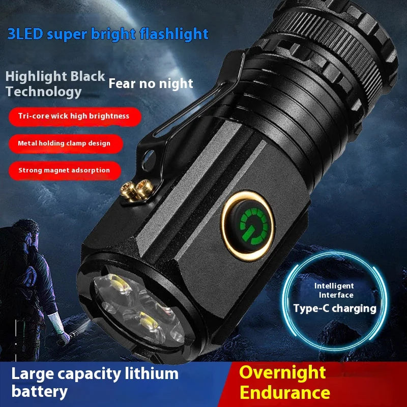 ESMARTER 3-LED Tactical Flashlight 1500LM Rechargeable Magnetic Tactical Flashlight HIP