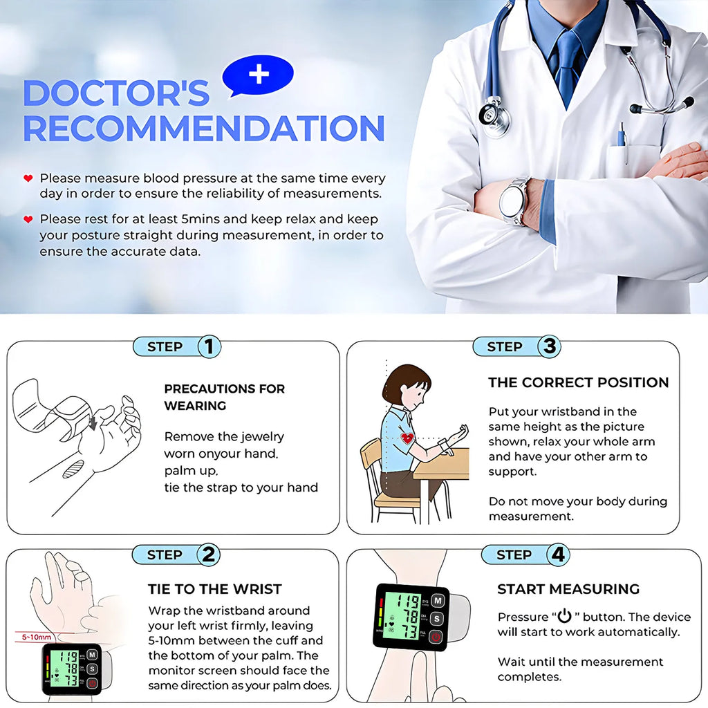 Wrist Blood Pressure Monitor – LED Digital BP & Heart Rate Wrist BP Monitor HIP