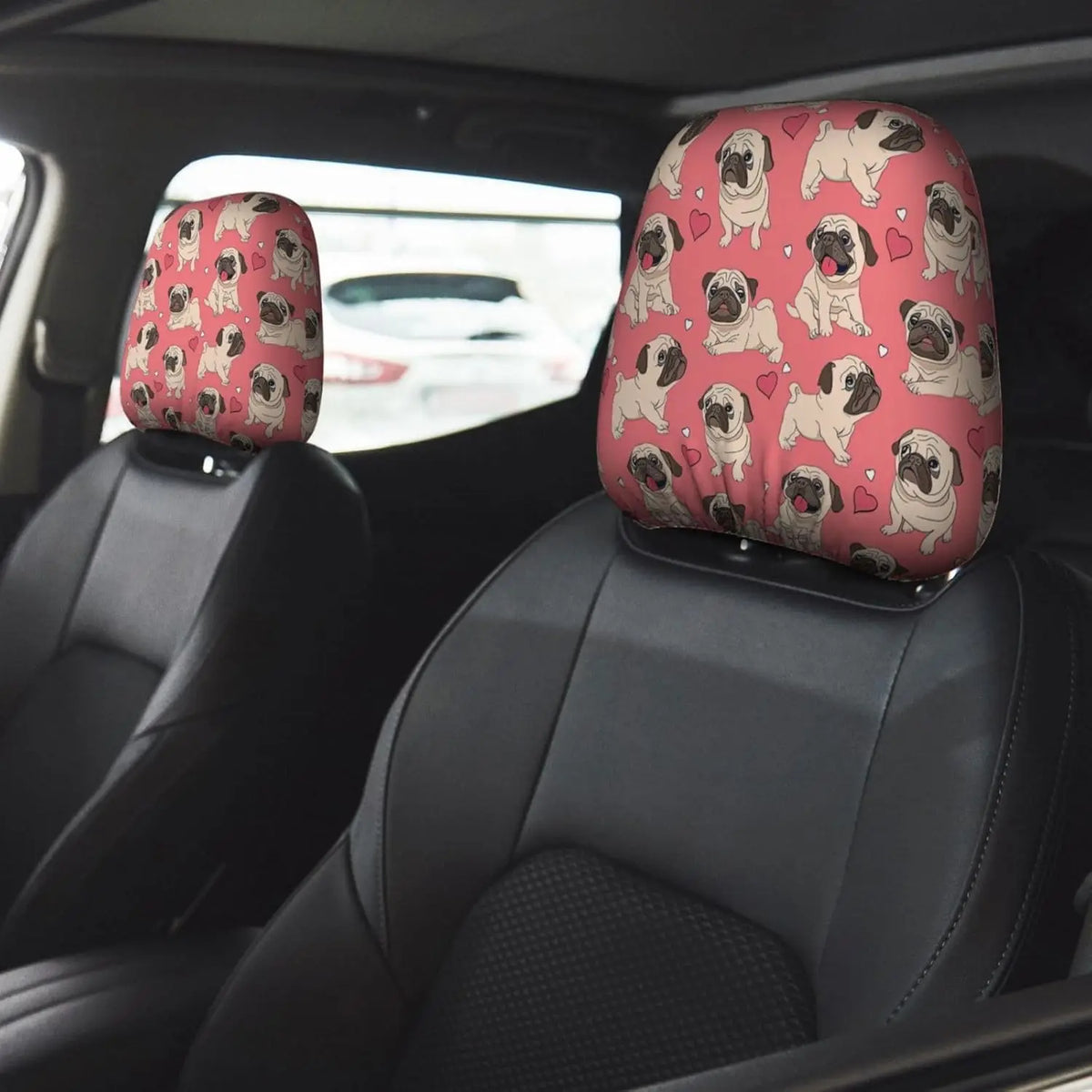 Cartoon Pug Dog Car Headrest Covers – Set of 2 | Universal Car Headrest Cover HIP