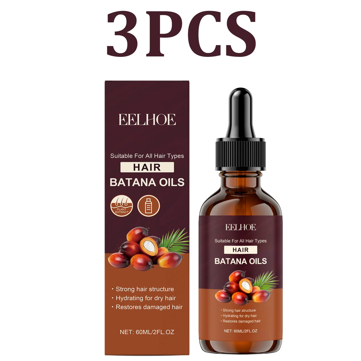 Batana & Rosemary Hair Oil Serum – Frizz Control, 60ml Hair Oil Serum HIP 3PCS