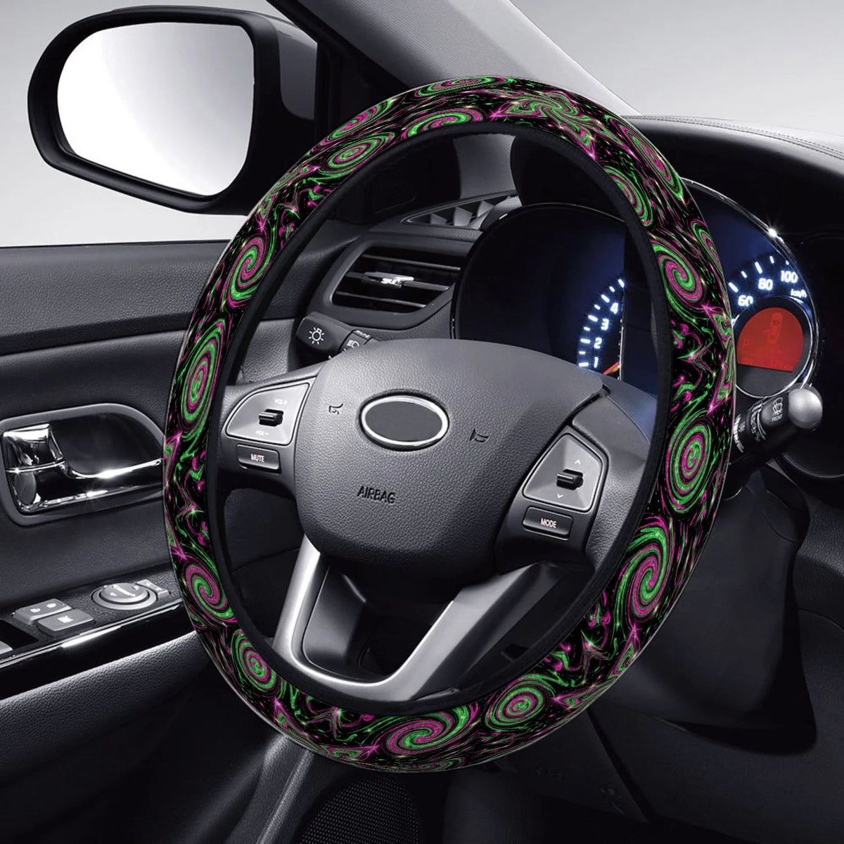 Glittery Swirl Star Steering Wheel Cover – Anti-Slip 15" Steering Wheel Cover HIP black