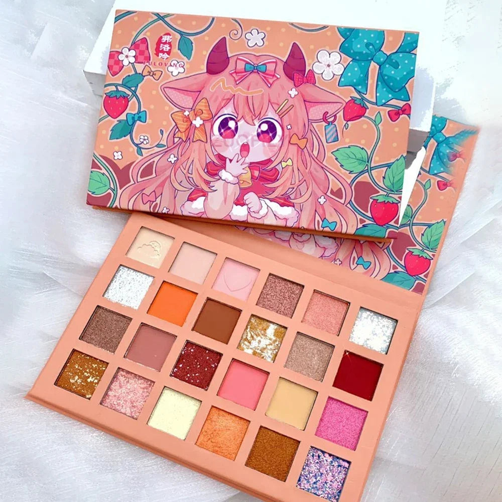 24 Colors Strawberry Girl Eyeshadow Palette Glitter Pearlescent Eyeshadow Waterproof Eye Pigment Plate Makeup Female Cosmetics HIP