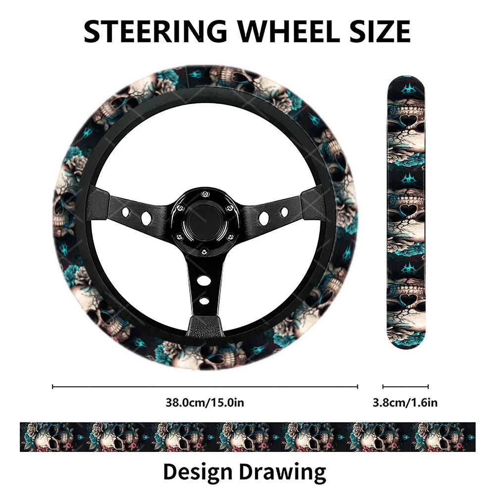 Skull & Flower Steering Wheel Cover – Cars, SUVs & Trucks Steering Wheel Cover HIP