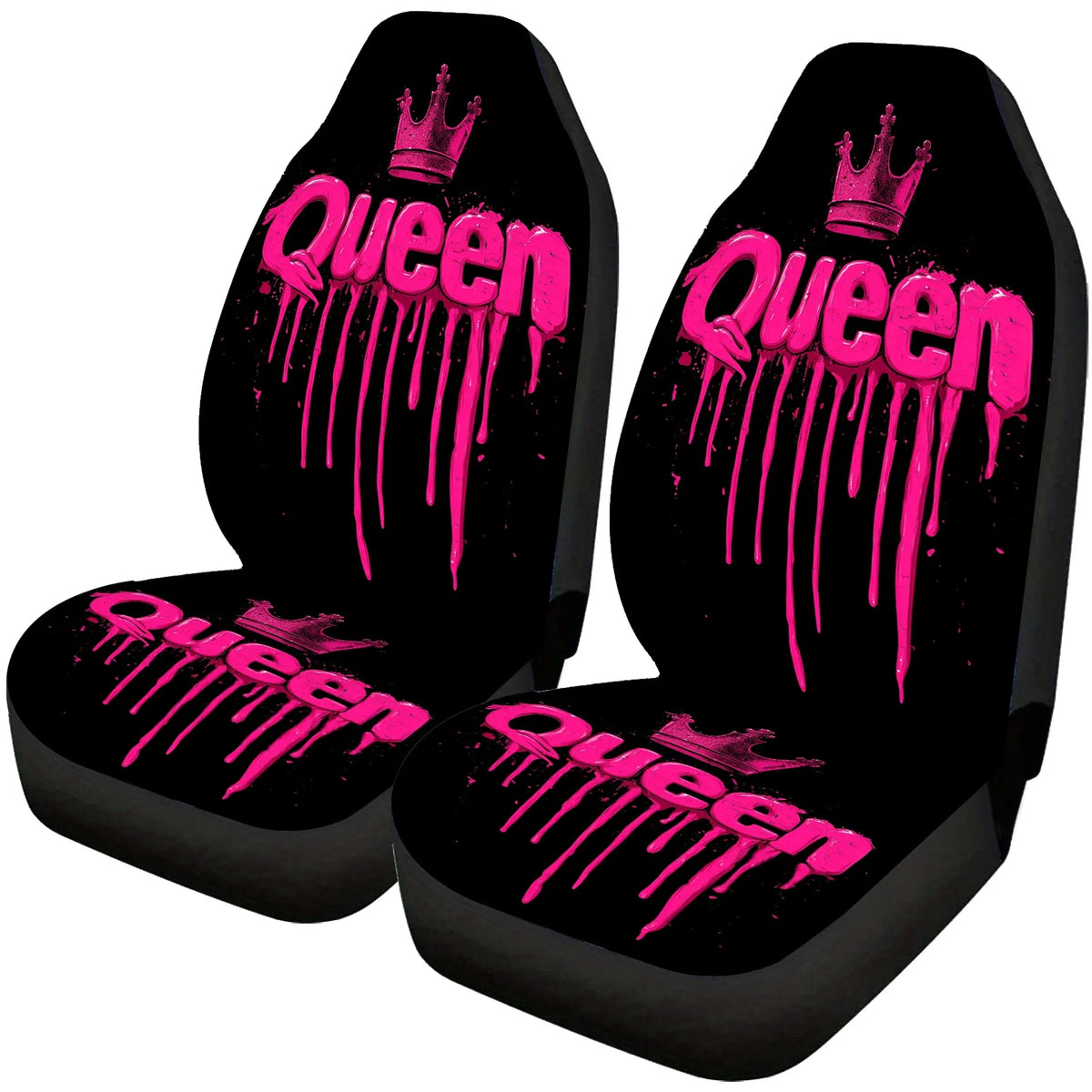 Queen of Pink Crown Car Seat Covers – Black & Pink Set of 2 Car Seat Covers HIP