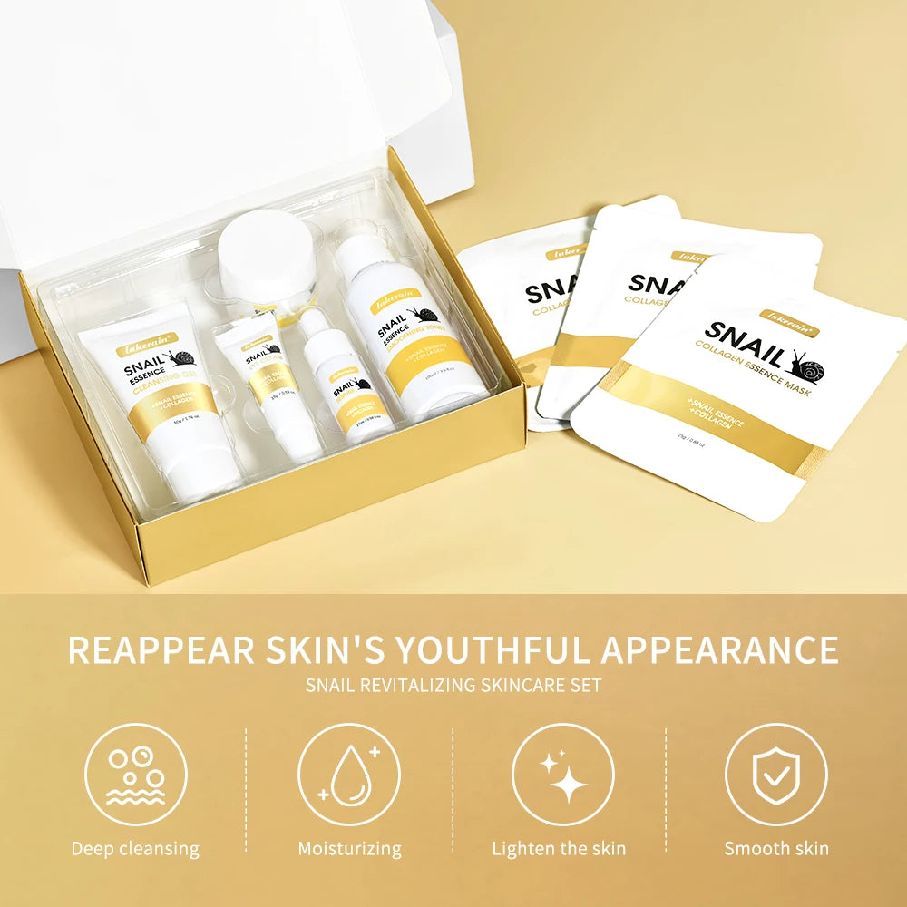 8Pcs Snail Essence Moisturizing Skin Care Set Cleansing Gel Toner Serum Eye Cream Cream Facial Mask Nourishing Repair Beauty Kit HIP