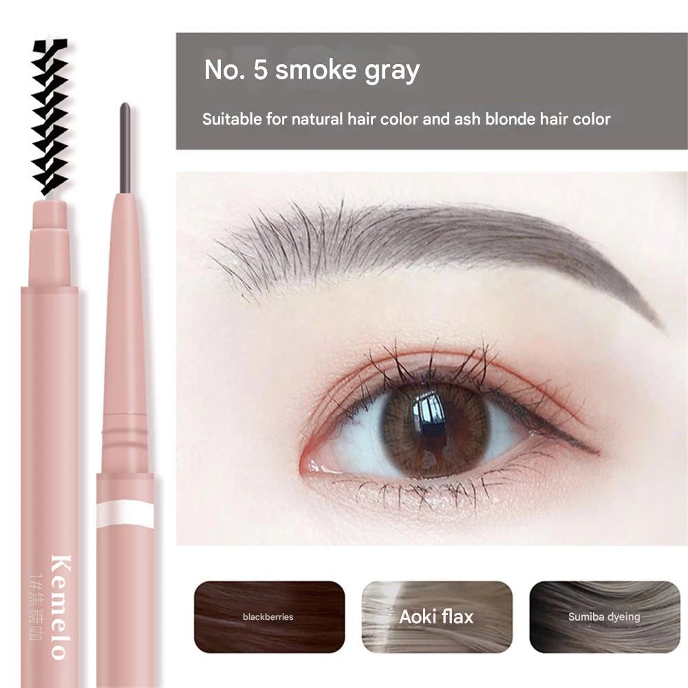Waterproof Double-Ended Eyebrow Pencil With Brush 1.5mm Ultra Fine Eye Brow Pencil Combined Sweat-proof Lasting Eye Makeup HIP 05 Smoky Gray 1Pc