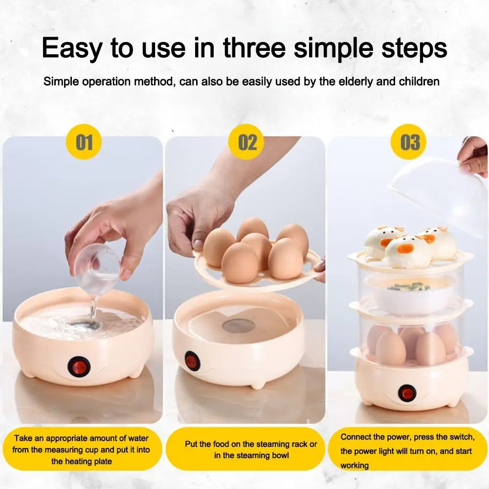 Automatic Egg Boiler & Multi-Layer Steamer with Measuring Cup Electric Egg Cooker HIP
