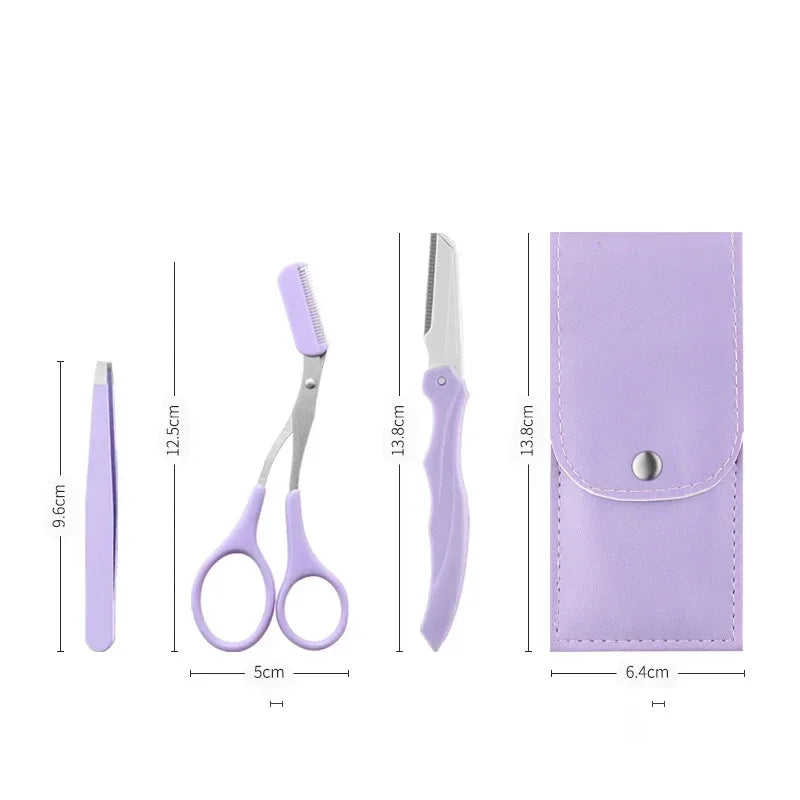 Purple Eyebrow Grooming Kit – Scissors, Razor, Tweezer & Comb Eyebrow Grooming Kit HIP