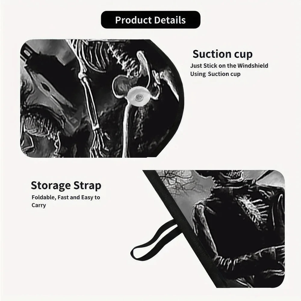 2D Skeleton Rock Print Foldable Car Sunshade for SUVs Car Sunshade HIP