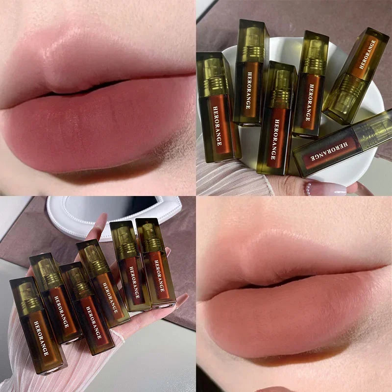 Brown Velvet Matte Lip Gloss Lasting Lip Mud Pigment Non-stick Cup Lip Gloss Waterproof Liquid Lipstick Korean Tinted Lips Stain HIP