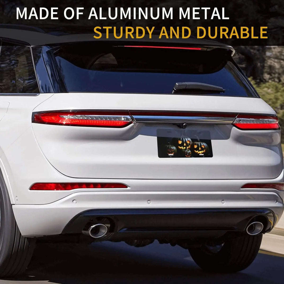 Halloween Pumpkin Aluminum Front License Plate Cover | 4 Holes Novelty License Plate HIP