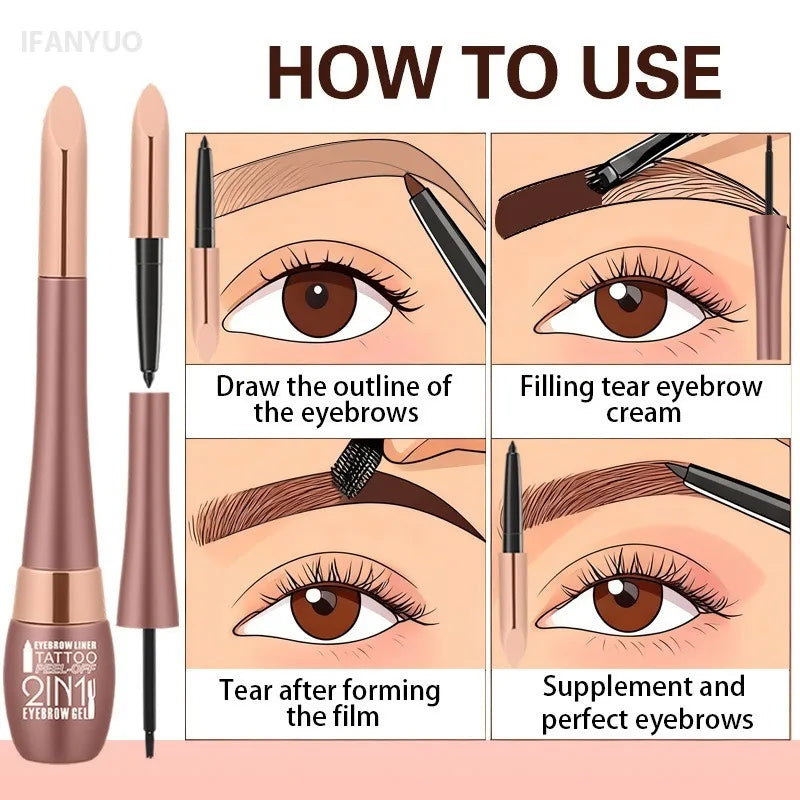 Tattoo Peel Off Brow Gel & Brow Pencil Set Waterproof Smudge-proof Lasting Natural Look Wild Eyebrows Outline Contour Makeup Kit HIP