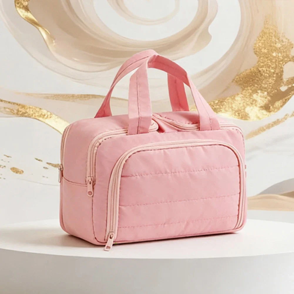 Large Capacity Cosmetic Bag Waterproof with Multiple Compartments Lightweight Men Women Travel Toiletries Makeup Pouch Bag HIP Pink