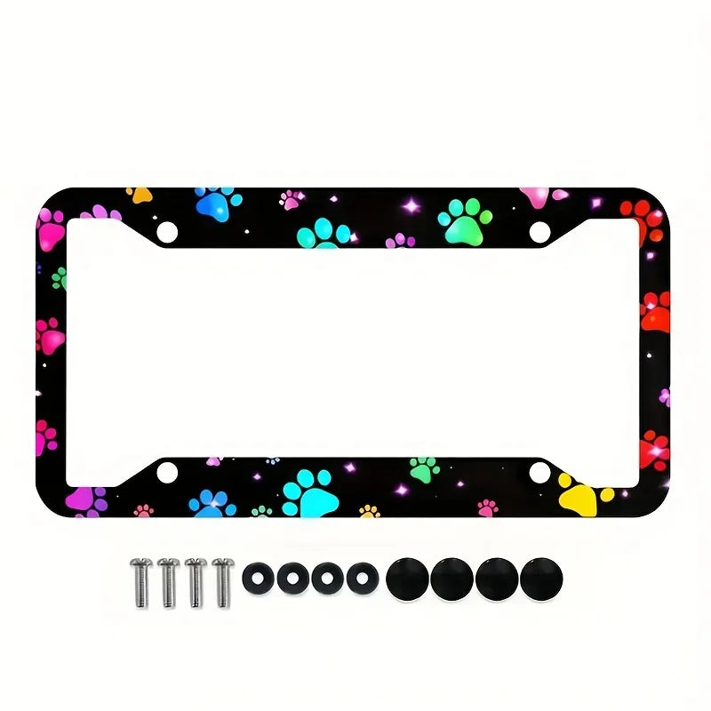 Rainbow Dog Paw Print License Plate Frame – Alloy & Unisex License Plate Frame HIP 1