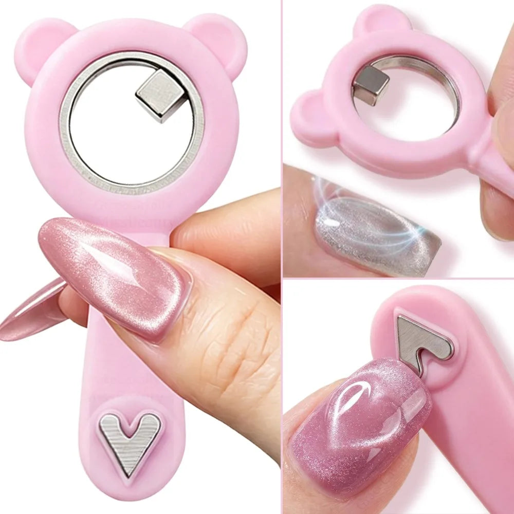2-in-1 Hollow Cat Eye Nail Art Magnet Black Hole & Love Effect Bear Silicone Ring Circular Magnetic for DIY Gel Manicure Tools HIP