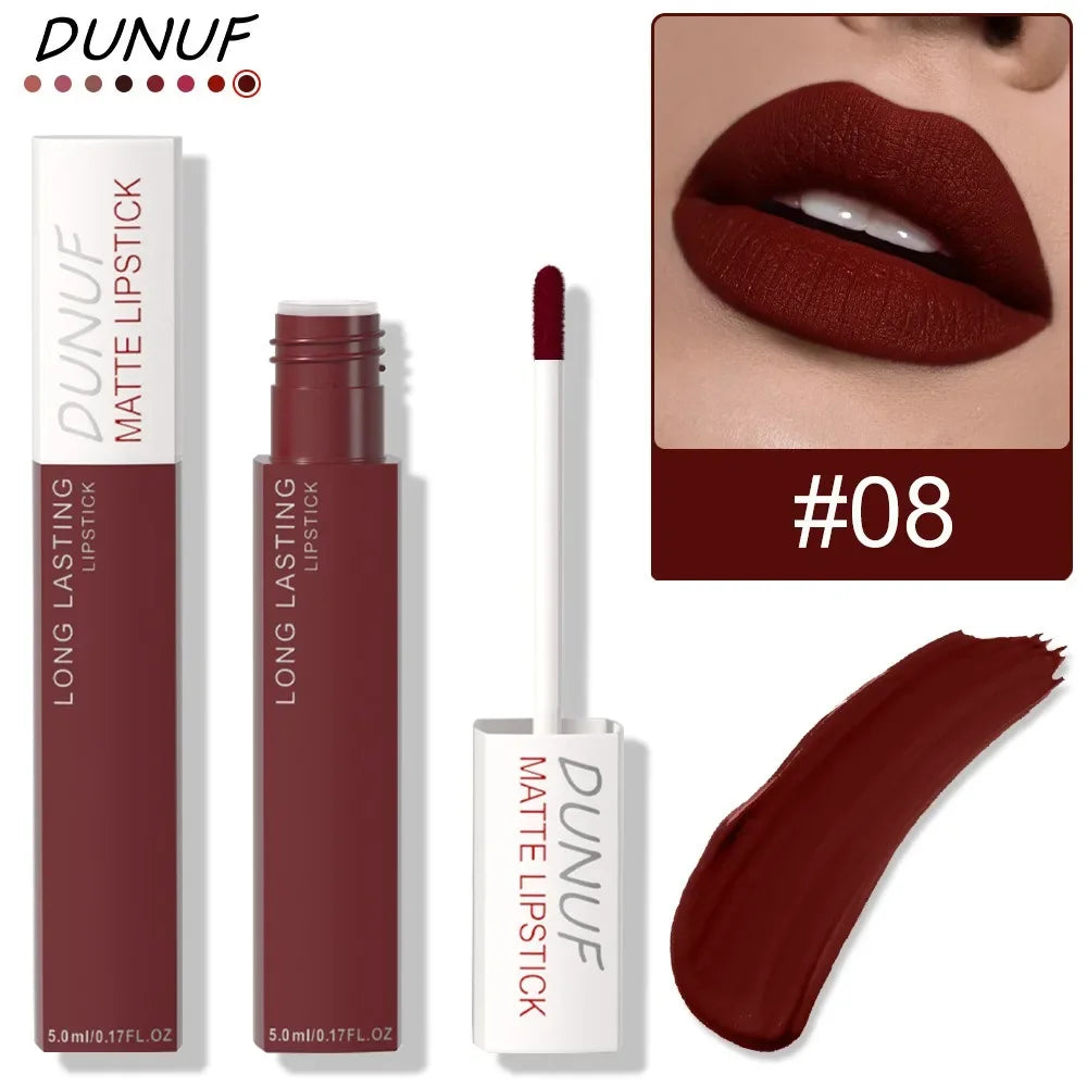 8 Colors Liquid Lipstick Nude Orange Brown Matte Velvet Lip Glaze Non-stick Cup Not Easy To Fade Clay Lip Gloss Lipstick Makeup HIP 08