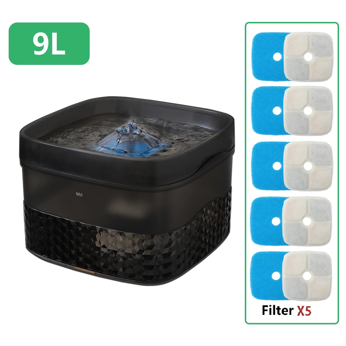 Large-Capacity Pet Water Fountain Large Dog Drinking Bowl with Ultra-Quiet Pump for Multiple Cats or Dogs Pet Drinking Dispenser HIP 9L Fountain-Filter 1set