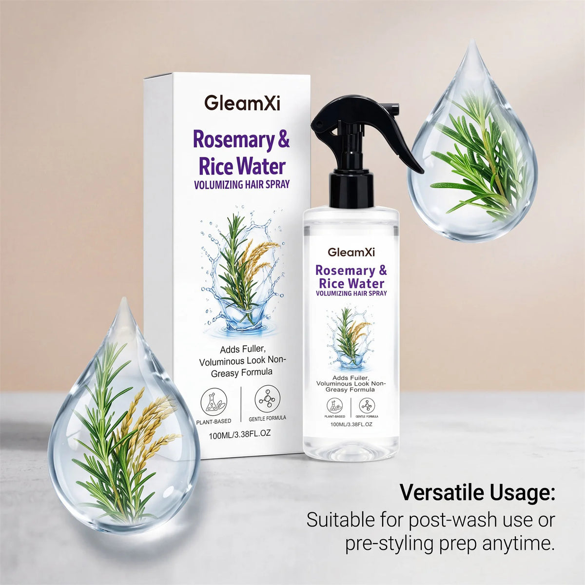 Rosemary Rice Water Hair Spray – Volumizing Leave-In Mist Leave-In Hair Spray HIP