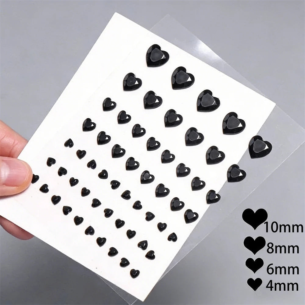 57Pcs/sheet Heart Rhinestone Face Jewels Stickers 3D Multicolor Self-Adhesive Gems For DIY Festival Party Eye & Face Makeup Deco HIP Black