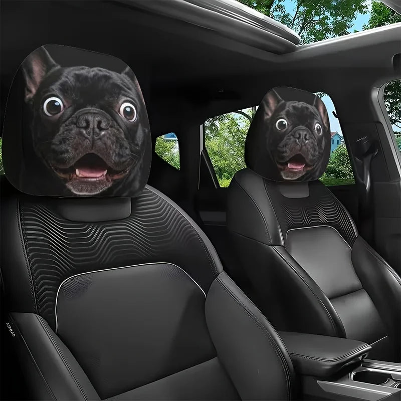 2-Pack Dog Face Car Headrest Covers – Front & Rear Seats Car Headrest Covers HIP