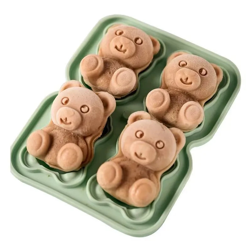 3D Teddy Bear Silicone Ice Cube Mold – 4-Grid Fun Ice Maker Silicone Ice Mold HIP