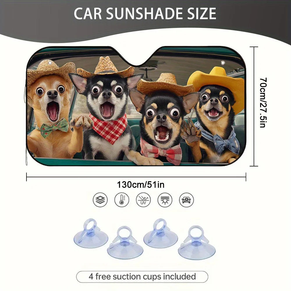 Cowboy Chihuahua 2D Flat Windshield Sun Shade for Cars Car Sun Shade HIP