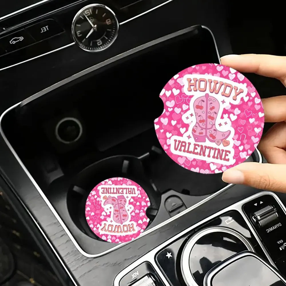 2-Pack Pink Acrylic Car Coasters – Howdy Heart Design Car Cup Holder Coaster HIP