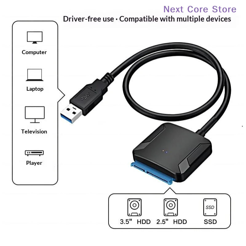 SATA to USB 3.0 Adapter – 2.5/3.5" SSD HDD Converter Cable HDD USB Adapter HIP