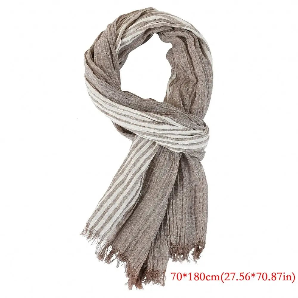 Men's Striped Cotton Linen Scarf – Warm Tassel Shawl Wrap Men's Scarf Shawl HIP