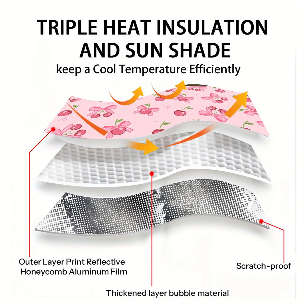 Pink Cherry Foldable Car Sunshade – Universal UV Protection Car Sunshade HIP