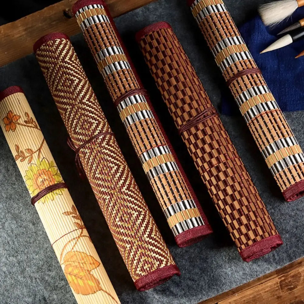 Bamboo Roll-Up Brush Holder – Calligraphy & Art Pen Case Brush Roll Organizer HIP
