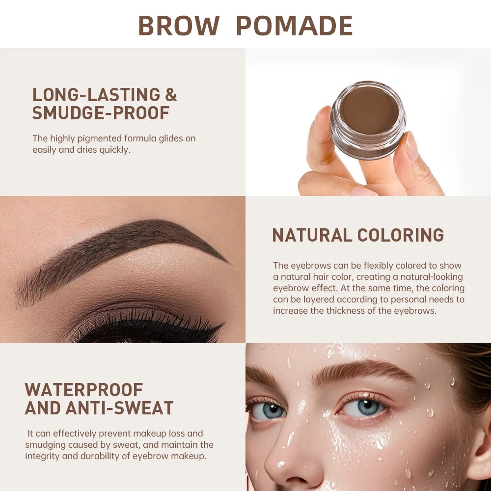 Lakerain Brow Pomade with Dual-Ended Brush Long-Lasting Waterproof Sweatproof Natural Smooth Eyebrow Brow Pencil Makeup HIP