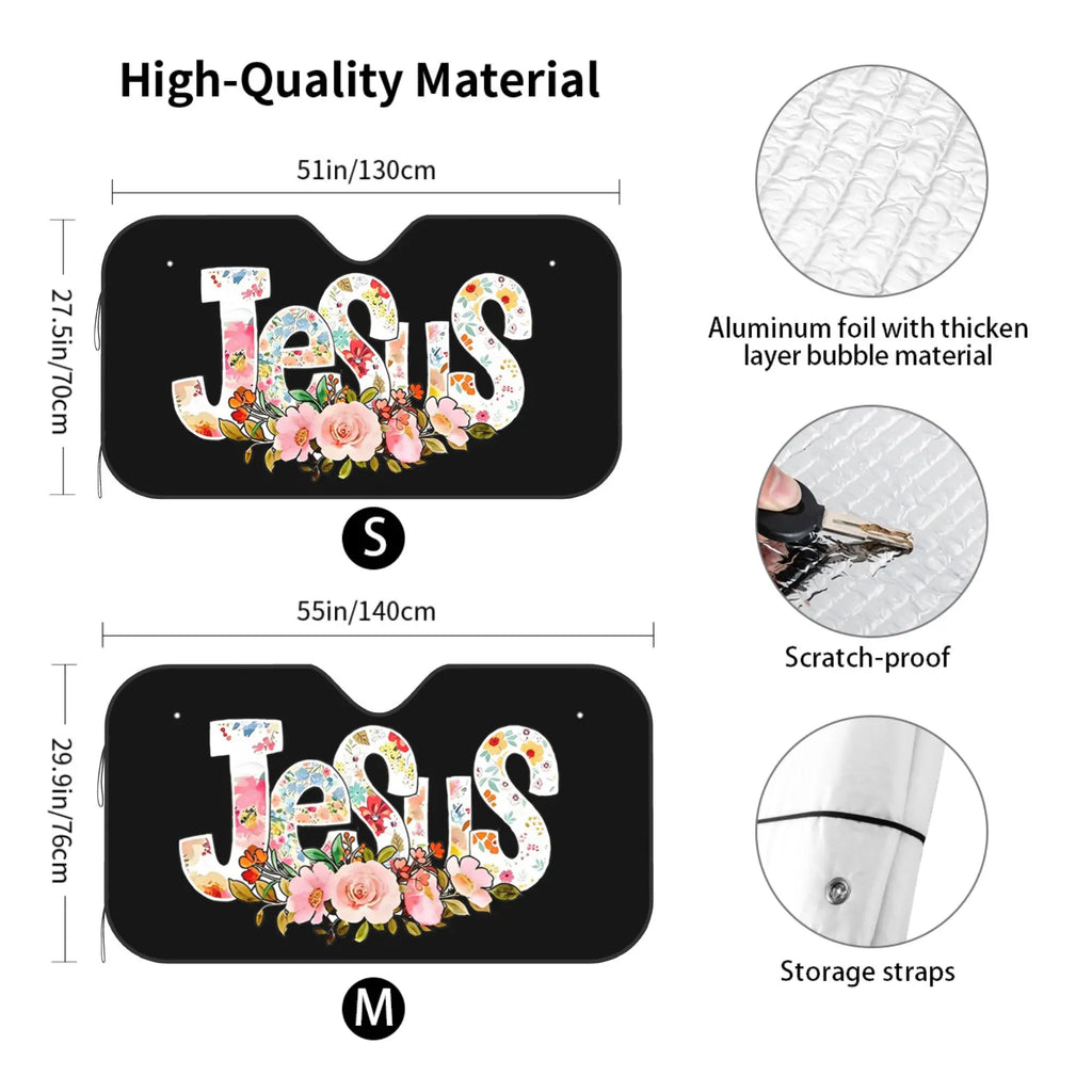 Floral Jesus Car Sunshade – UV & Scratch Resistant Windshield Car Windshield Sunshade HIP