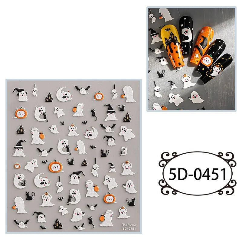 5D Embossed Nail Art Stickers Waterproof Halloween Christmas Handset Decals DIY Manicure Graffiti Decoration Nails Art Ornament HIP 51