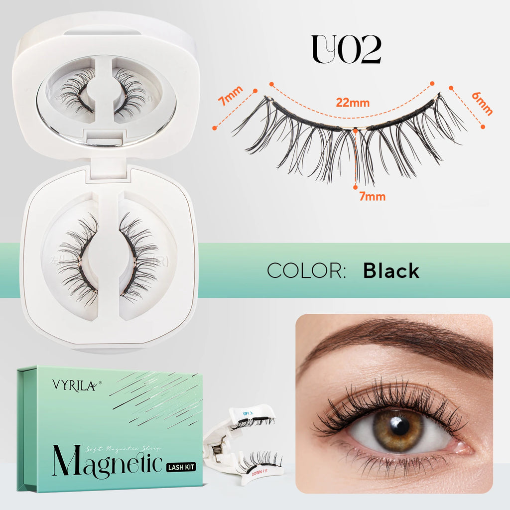 VYRILA Upgrade Magnetic Eyelashes Brown/Black Reusable Soft Magnetic Lash with Applicator Natural Look No Glue Needed Lashes Kit HIP U02 kit