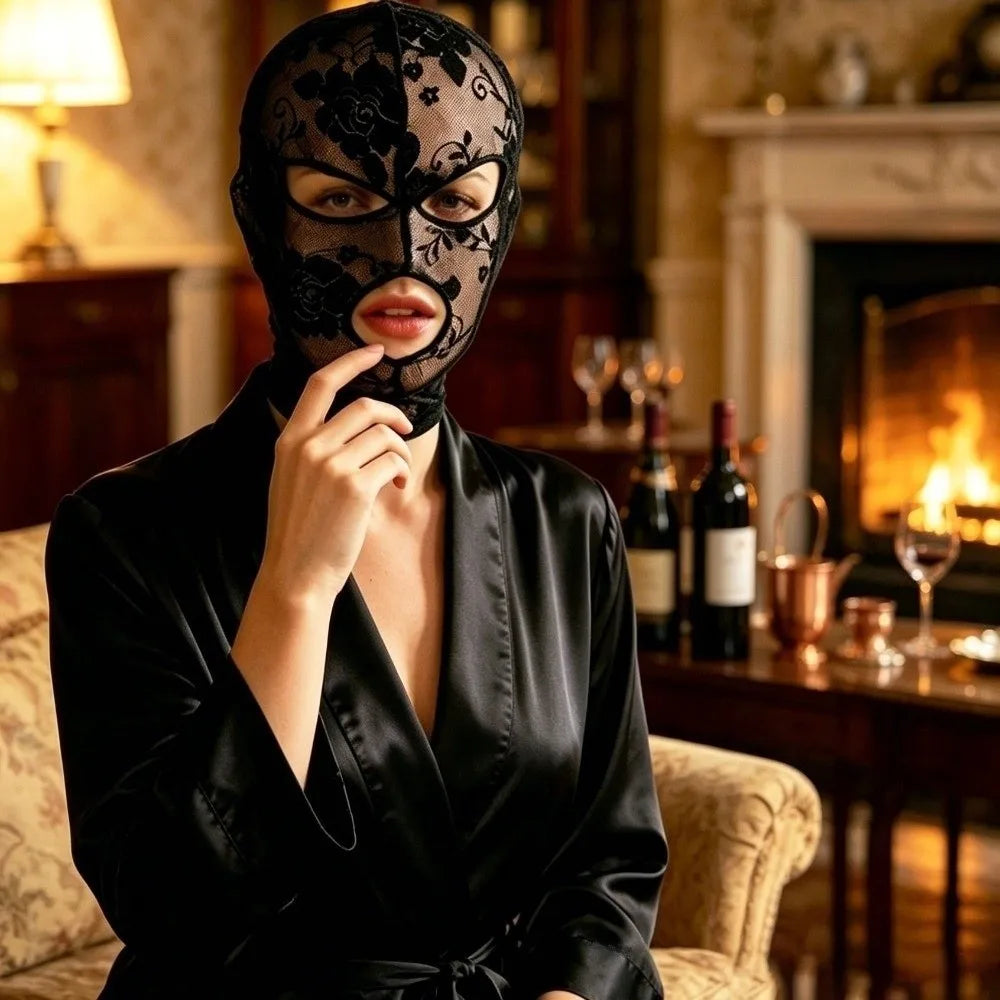 Full Face Lace Mask – Halloween Cosplay & Masquerade Party Costume Lace Mask HIP Black