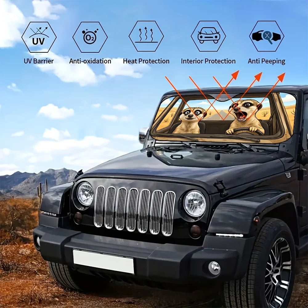 Cartoon Meerkat Desert Highway Car Windshield Sunshade Car Windshield Sunshade HIP