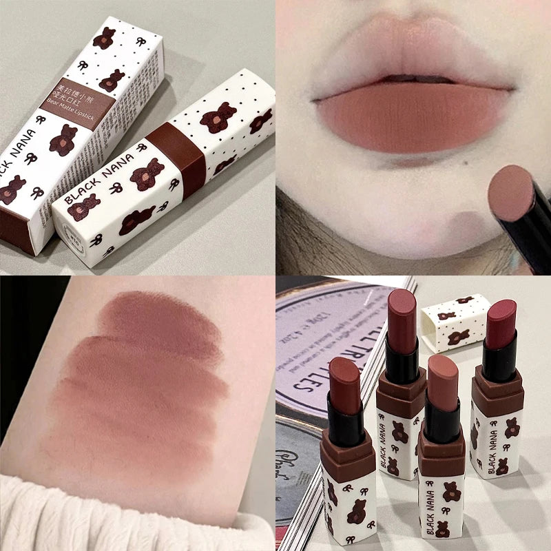 Nude Brown Matte Lipstick 4Colors Long Lasting Soft Mist Velvet Lip Mud Waterproof Low Saturation Sexy High Pigment Lip Gloss HIP