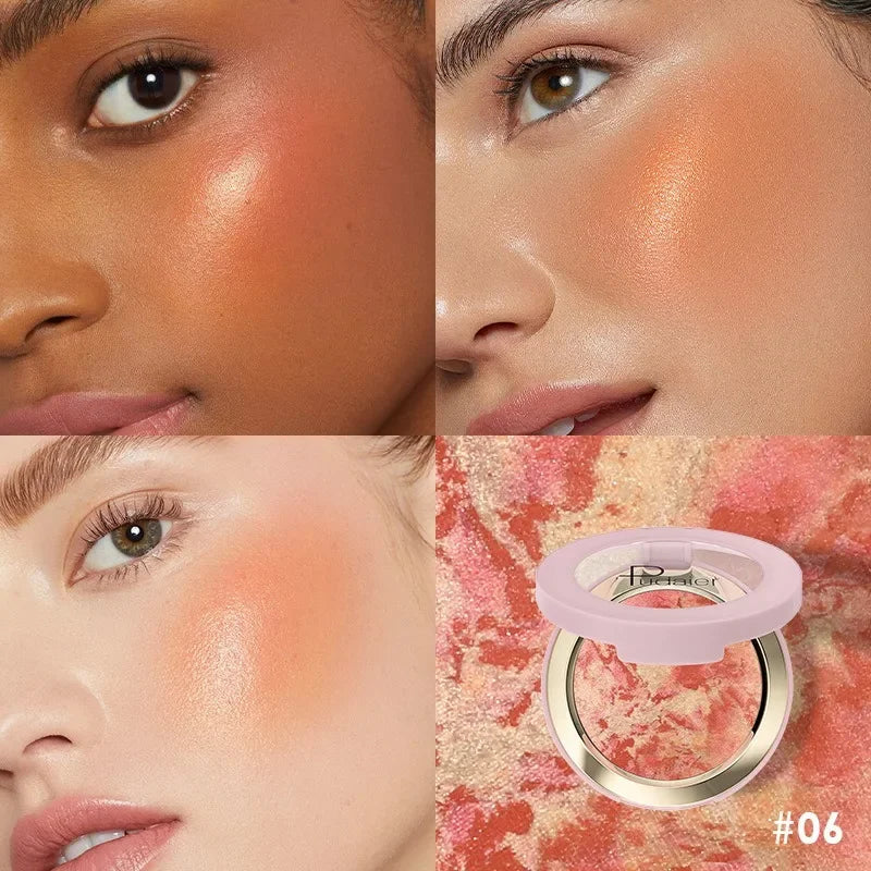 Baked Marble Blusher Long-Wearing Smooth Pressed Powder Blush Highlighter 8Color Lightweight Face Brighten Shimmer Rouge Palette HIP 06