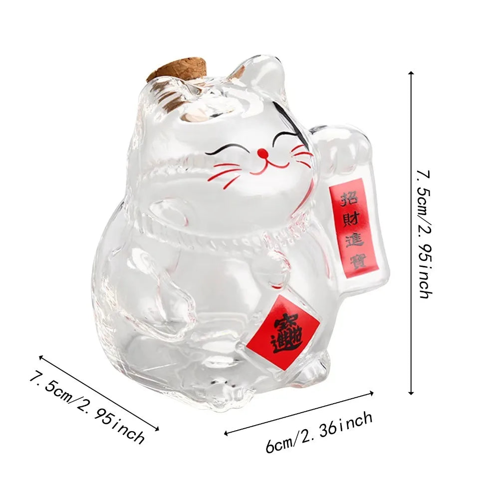 Lucky Cat Glass Piggy Bank – Cute Coin Jar & Home Décor Decorative Coin Bank HIP B