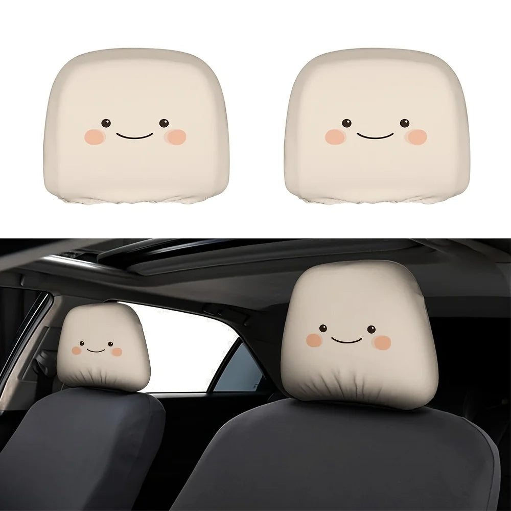 Set of 2 Cute Smiling Face Car Headrest Covers – Polyester Car Headrest Covers HIP